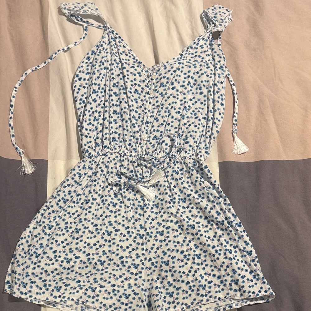 Floral Blue and White Kids One Piece
